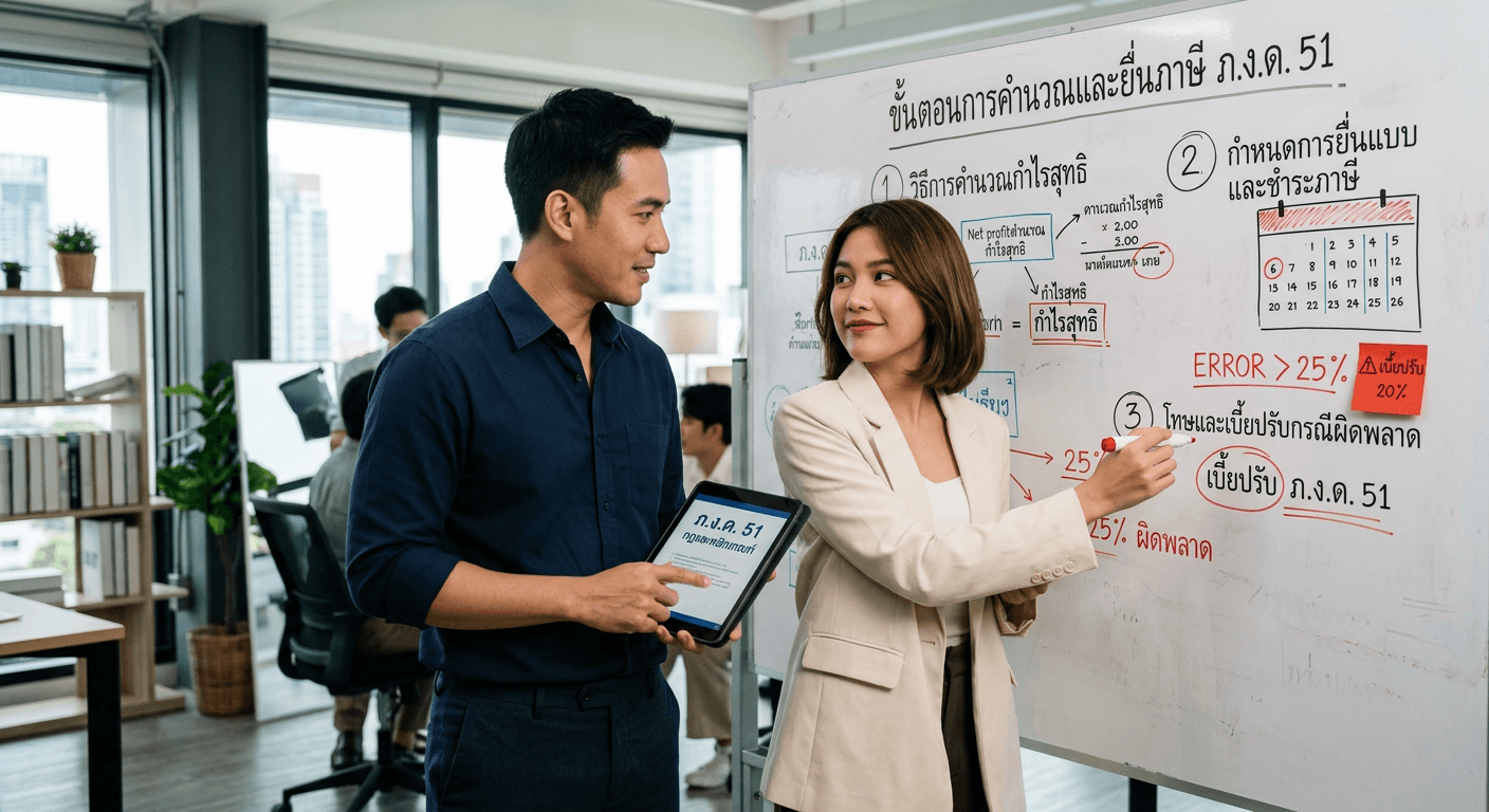 ภ.ง.ด.51 ภาษีนิติบุคคลครึ่งปี: วิธีคำนวณ กำหนดยื่น และโทษถ้าประมาณการผิดพลาดเกิน 25%